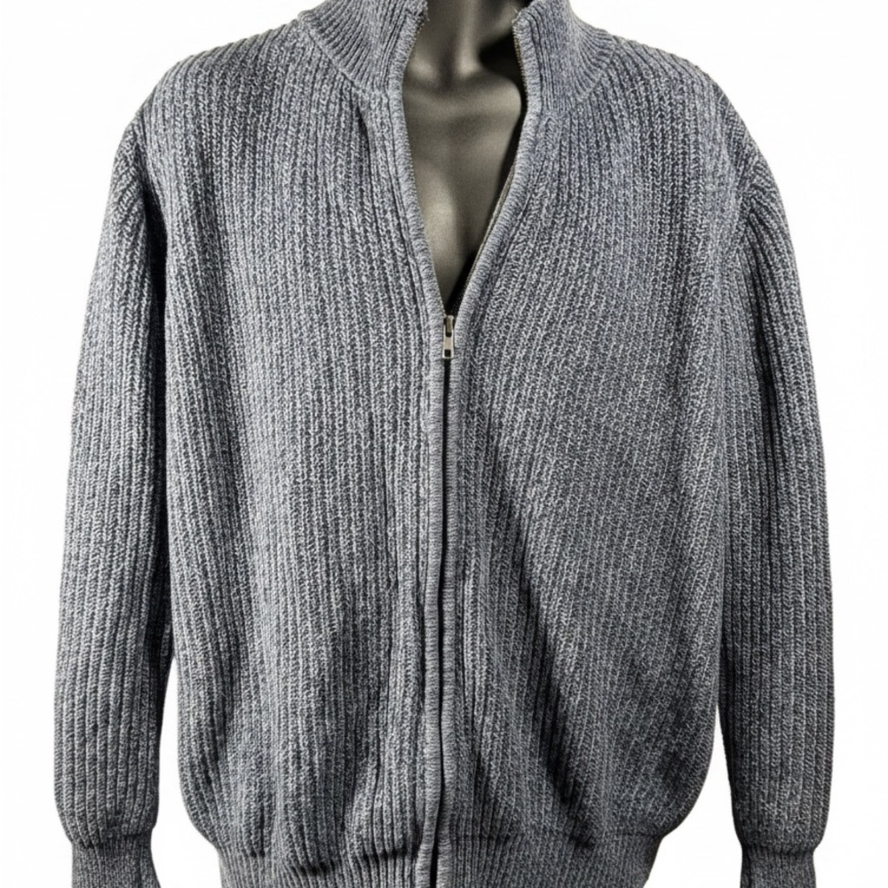 L.L. Bean Men’s Full-Zip Cotton Shaker Stitch Sweater - Blue - L-Tall